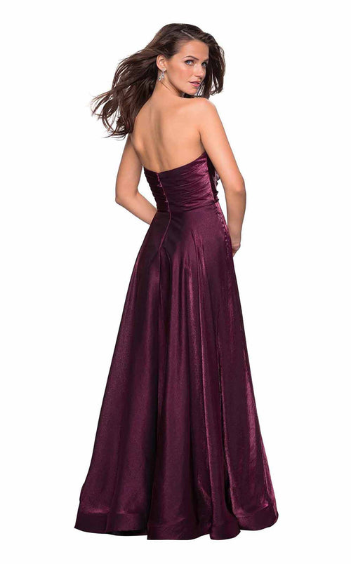 La Femme 27130C Satin Ruched Open Back Sweetheart Prom Dress