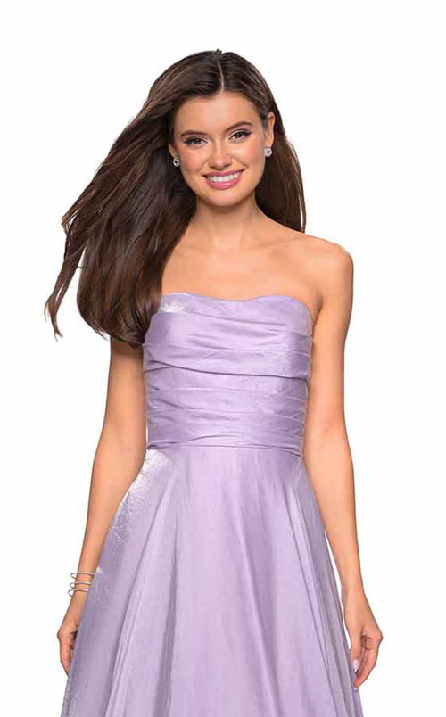 La Femme 27130C Satin Ruched Open Back Sweetheart Prom Dress