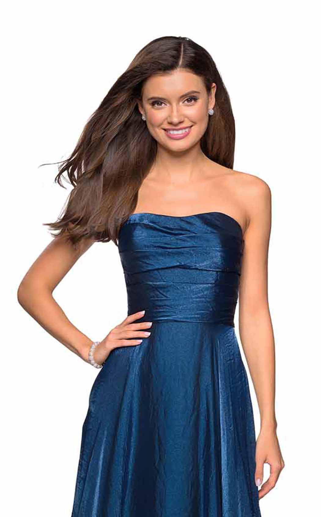 La Femme 27130C Satin Ruched Open Back Sweetheart Prom Dress