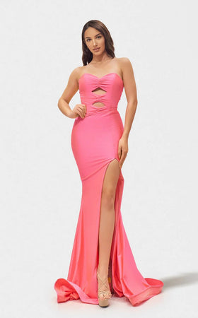 Jessica Angel JA2713 Strapless Fitted High Slit Prom Formal Jersey Dress