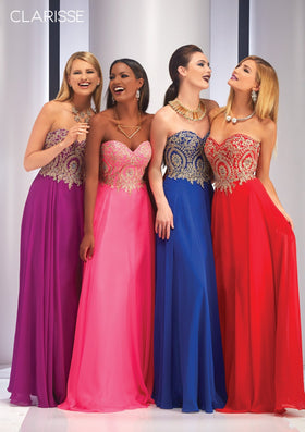 Clarisse 2715 Strapless Lace Applique Chiffon A-Line Prom Dress