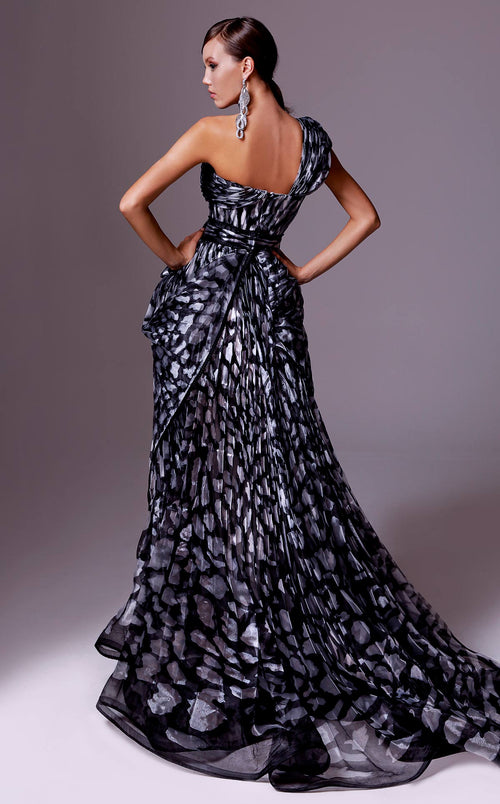 Fouad Sarkis 2717 One-Shoulder Layered Gown