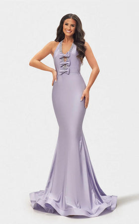 Jessica Angel JA2718 Halter Mermaid Low Back Beaded Prom Formal Jersey Dress