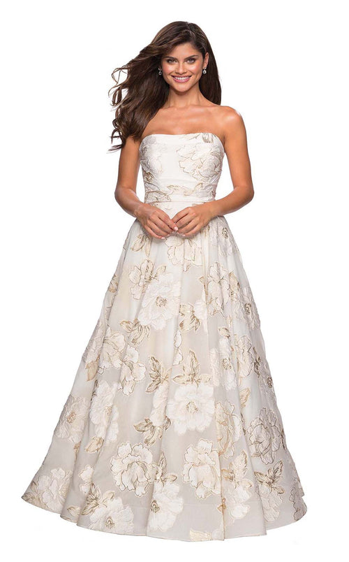 La Femme 27207C Ruched Slit Sweetheart Sleeveless Prom Dress