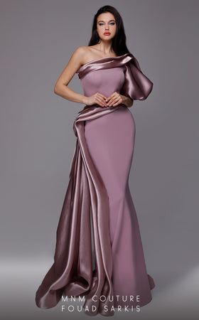 Fouad Sarkis 2722 One-Shoulder Satin Gown