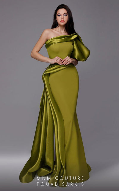Fouad Sarkis 2722 One-Shoulder Satin Gown