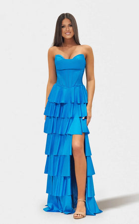 Jessica Angel JA2723 Strapless Sweetheart Fitted High Slit Lace-Up Back Jersey Dress
