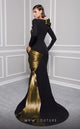 MNM Couture 2730A Jewel Neck Draped Mermaid Gown in Black/Olive