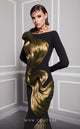 MNM Couture 2730A Jewel Neck Draped Mermaid Gown in Black/Olive