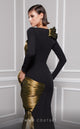 MNM Couture 2730A Jewel Neck Draped Mermaid Gown in Black/Olive