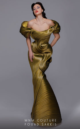 Fouad Sarkis 2730 Avant-Garde Sculpted Pleated Gown