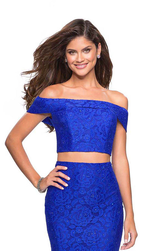 La Femme 27443C Lace Beaded Embroidered Off the Shoulder Prom Dress