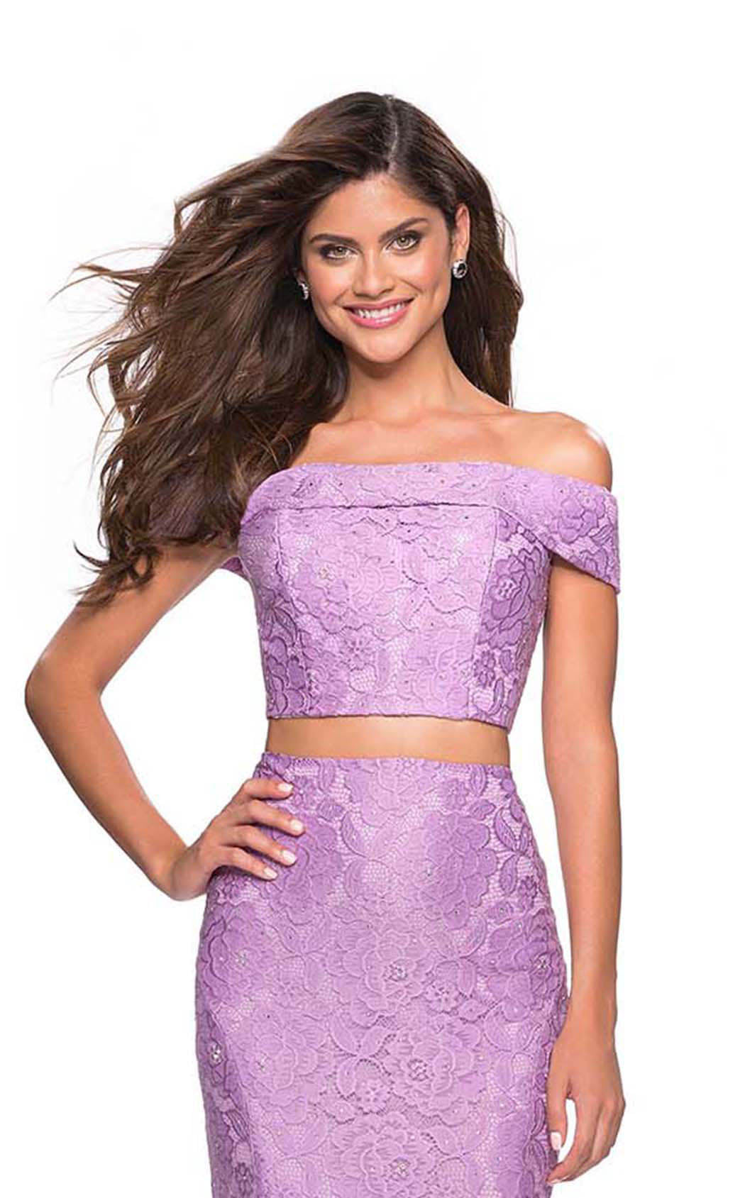 La Femme 27443C Lace Beaded Embroidered Off the Shoulder Prom Dress