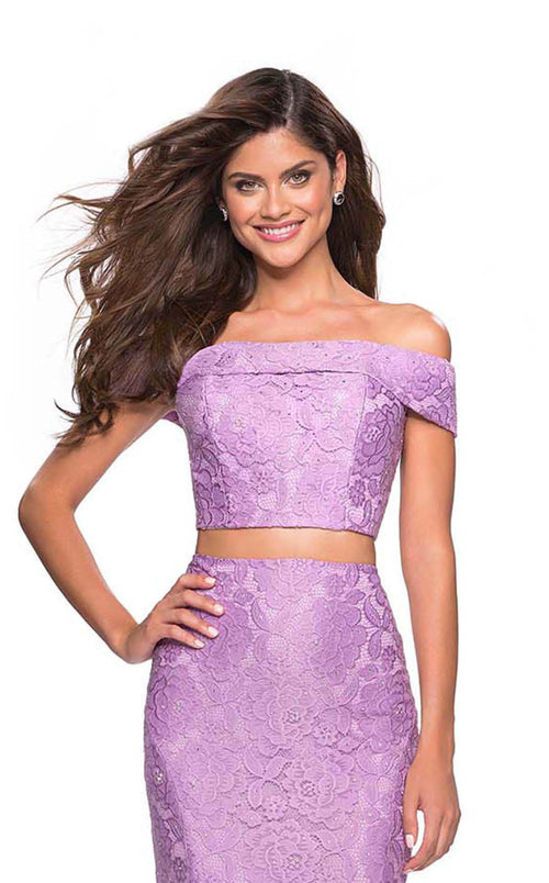 La Femme 27443C Lace Beaded Embroidered Off the Shoulder Prom Dress
