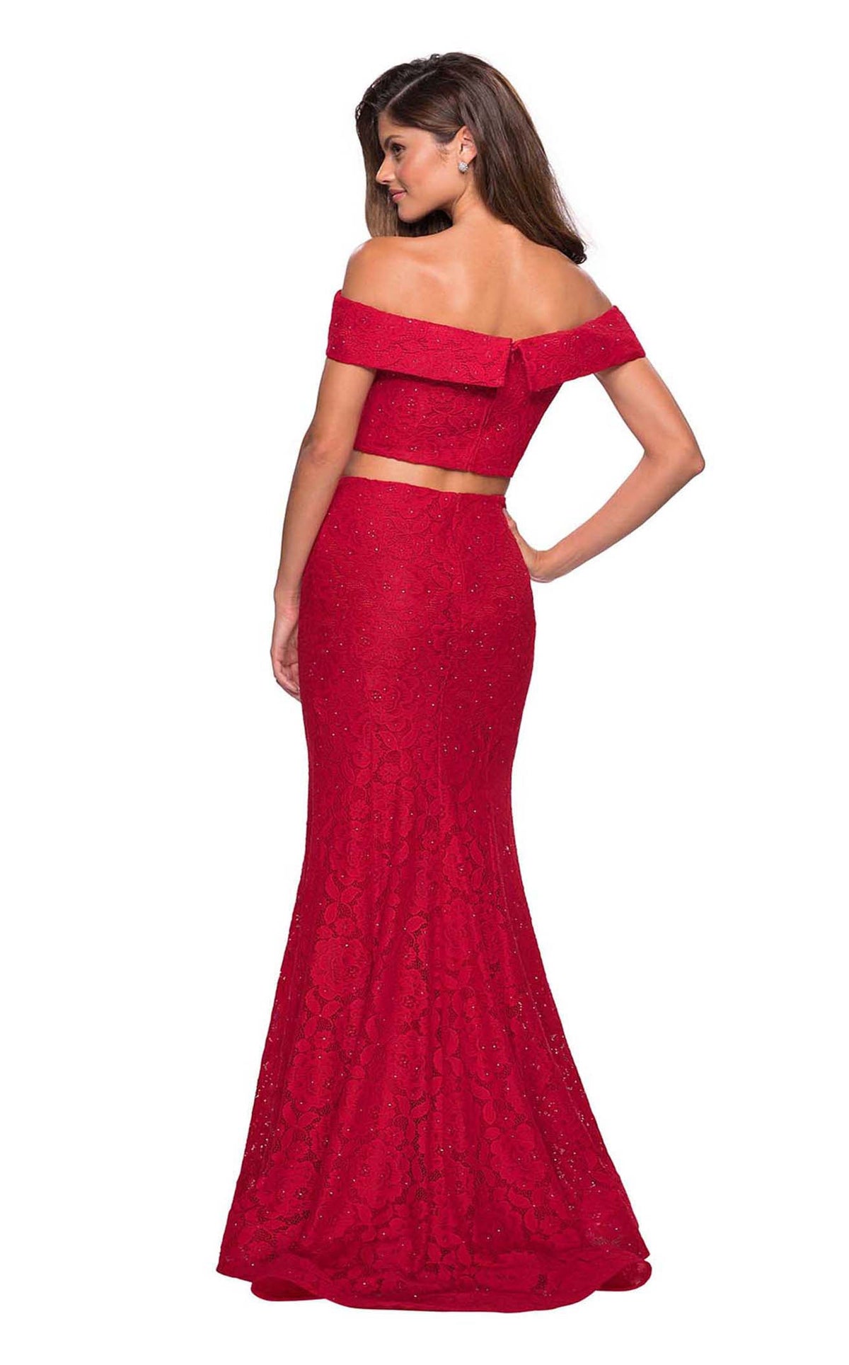 La Femme 27443C Lace Beaded Embroidered Off the Shoulder Prom Dress