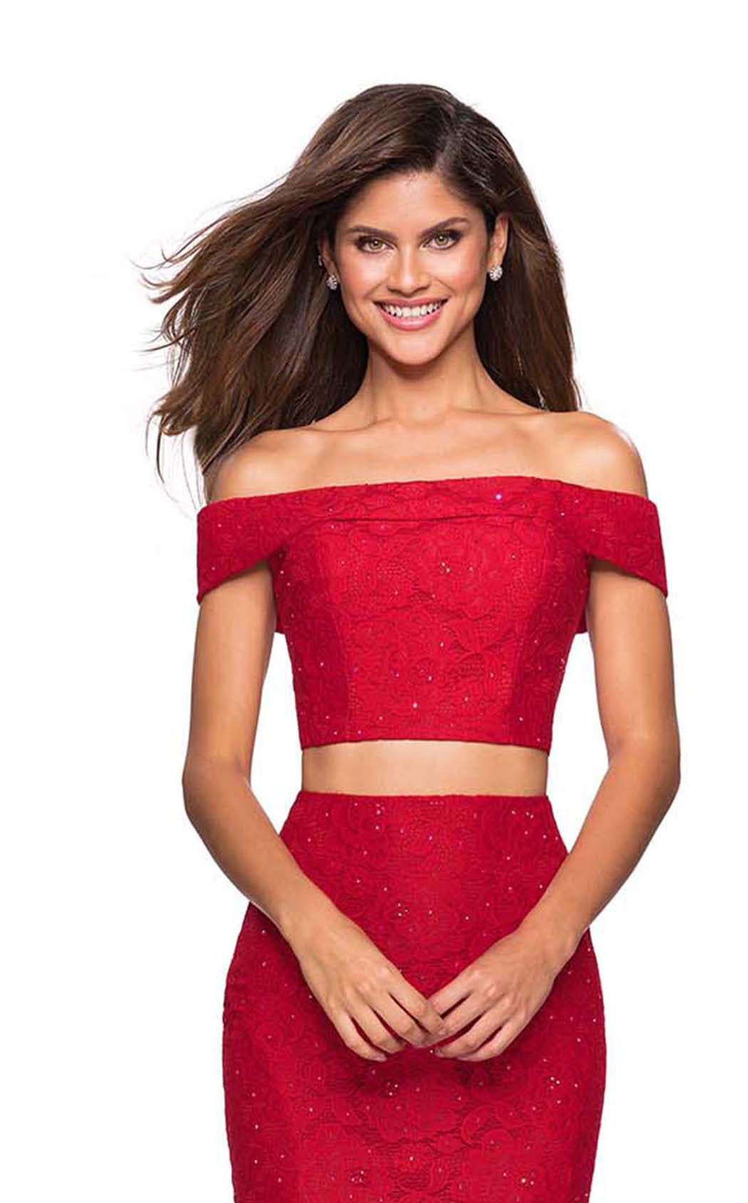 La Femme 27443C Lace Beaded Embroidered Off the Shoulder Prom Dress