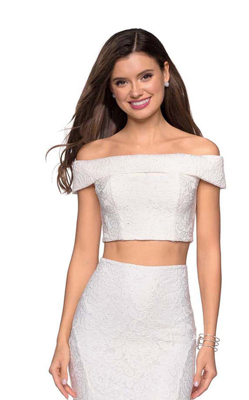 La Femme 27443C Lace Beaded Embroidered Off the Shoulder Prom Dress