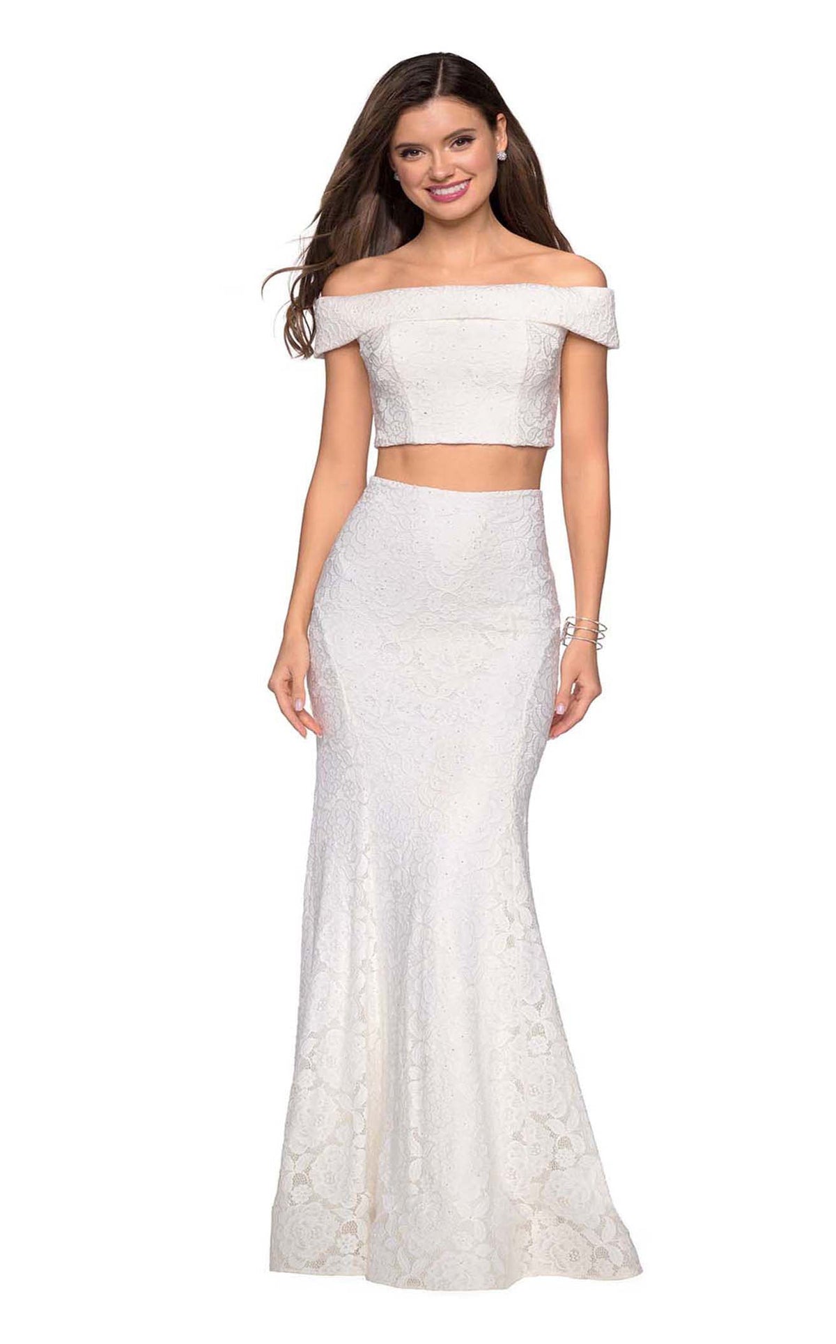 La Femme 27443C Lace Beaded Embroidered Off the Shoulder Prom Dress