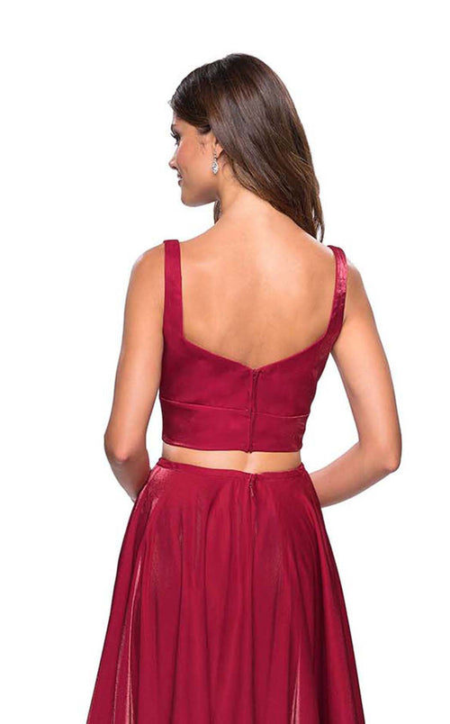 La Femme 27444C Satin Open Back Slit Sweetheart Prom Dress