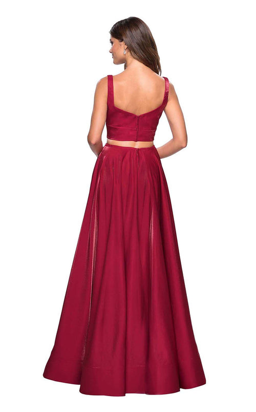 La Femme 27444C Satin Open Back Slit Sweetheart Prom Dress