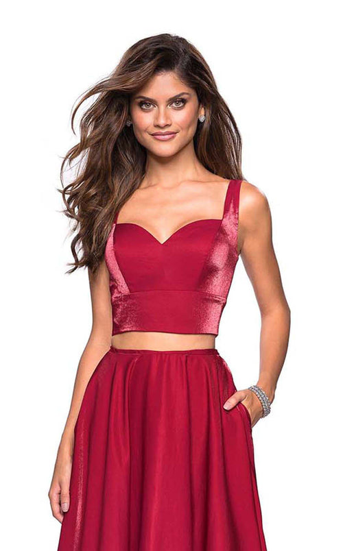 La Femme 27444C Satin Open Back Slit Sweetheart Prom Dress