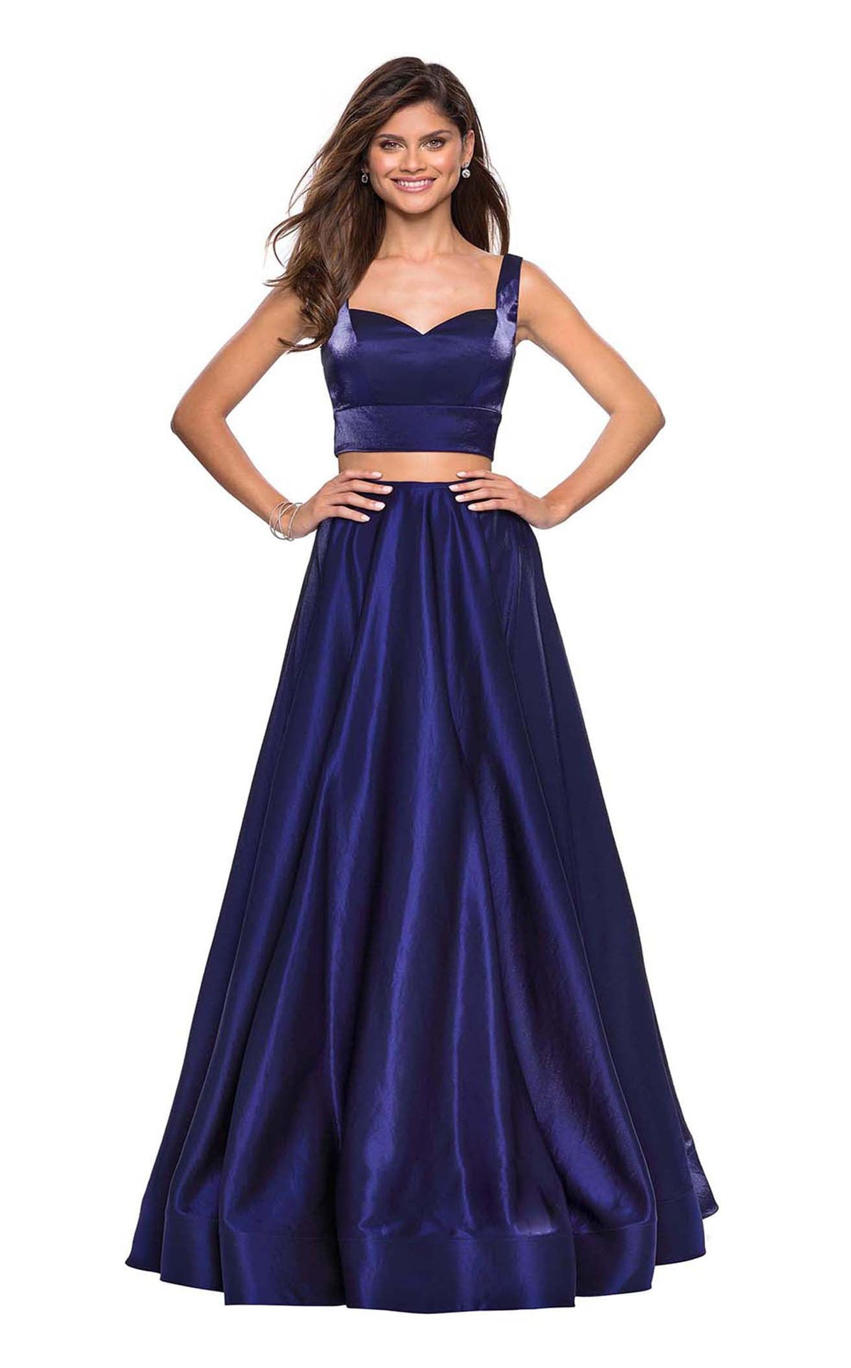 La Femme 27444C Satin Open Back Slit Sweetheart Prom Dress
