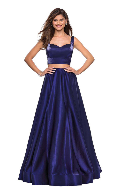 La Femme 27444C Satin Open Back Slit Sweetheart Prom Dress
