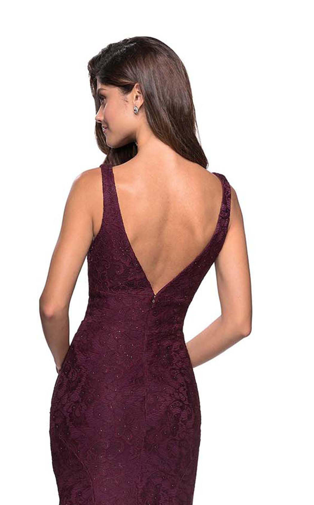 La Femme 27464C Lace Beaded Embroidered Plunging V Neck Formal Dress
