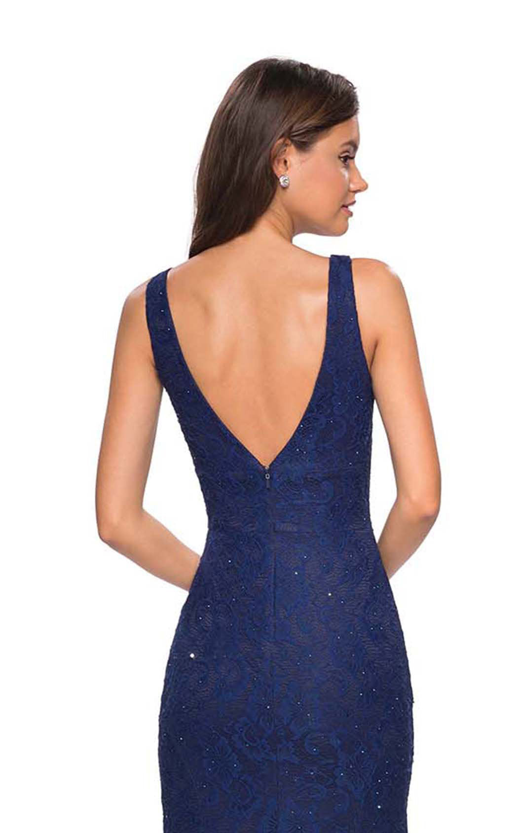 La Femme 27464C Lace Beaded Embroidered Plunging V Neck Formal Dress
