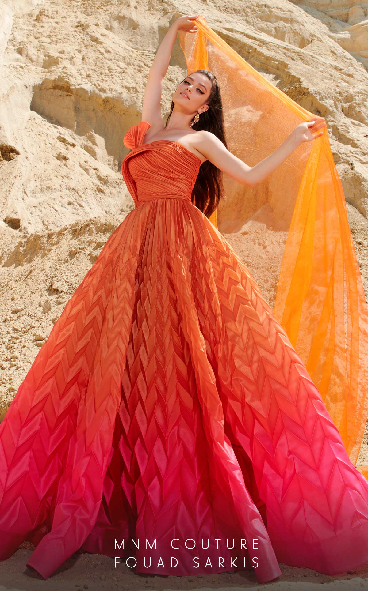 Fouad Sarkis 2746 Ombre Pleated Ball Gown