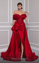 MNM Couture 2747A Mustard Strapless Brocade Gown with Slit and Train