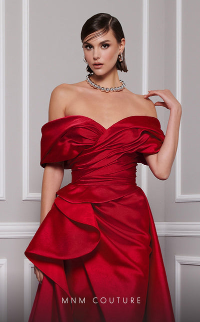 MNM Couture 2747A Mustard Strapless Brocade Gown with Slit and Train