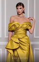 MNM Couture 2747A Mustard Strapless Brocade Gown with Slit and Train