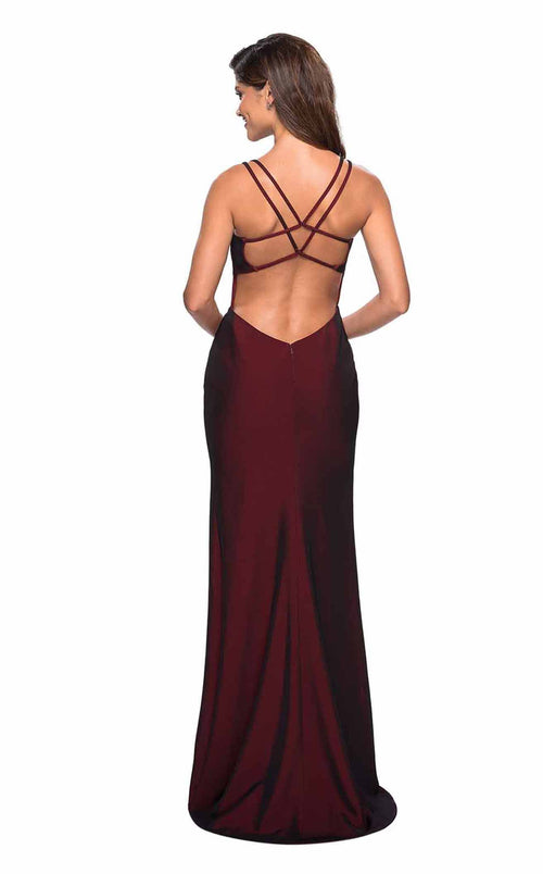 La Femme 27512C Jersey Open Back Slit Sweetheart Prom Dress