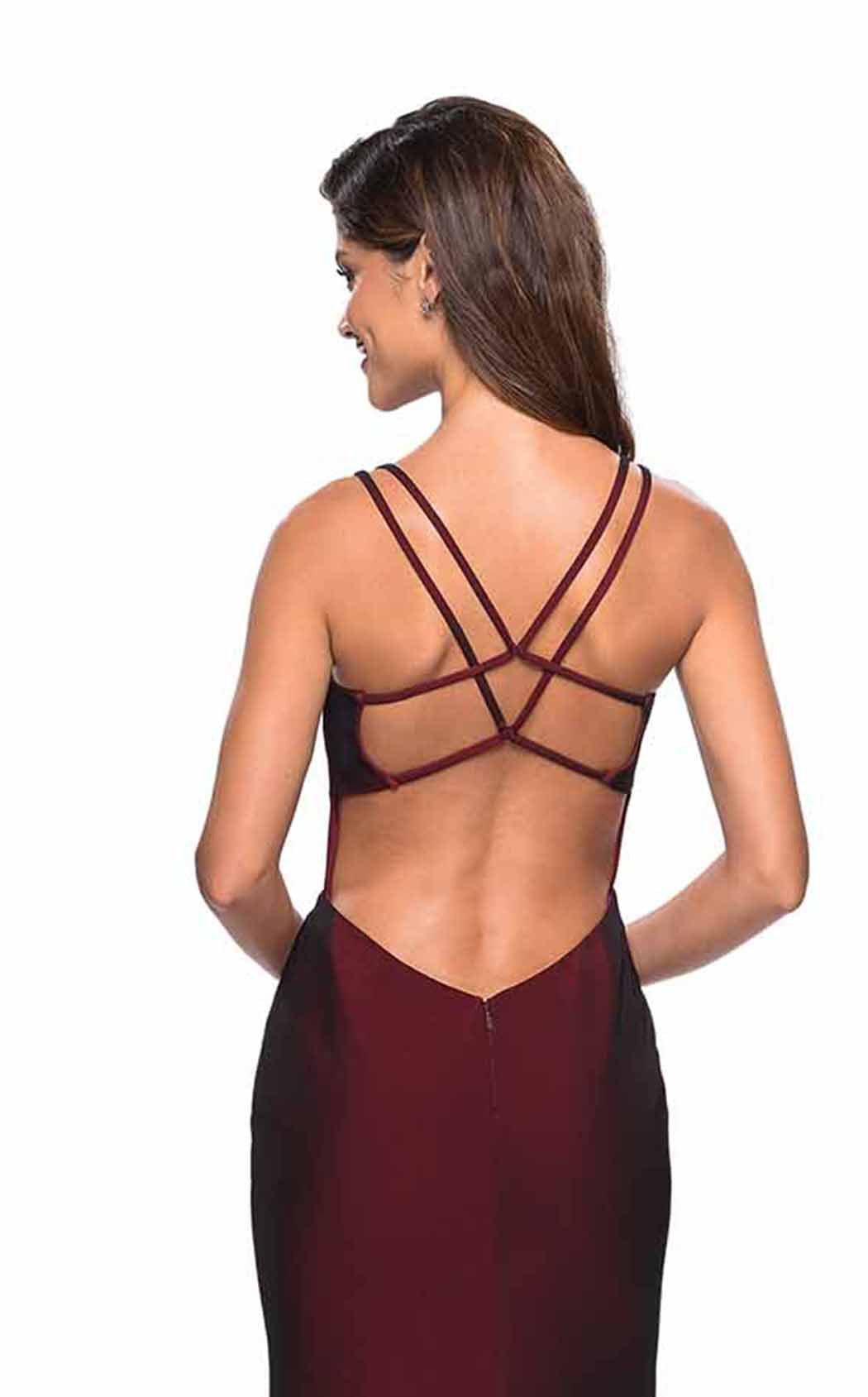 La Femme 27512C Jersey Open Back Slit Sweetheart Prom Dress