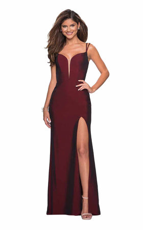La Femme 27512C Jersey Open Back Slit Sweetheart Prom Dress