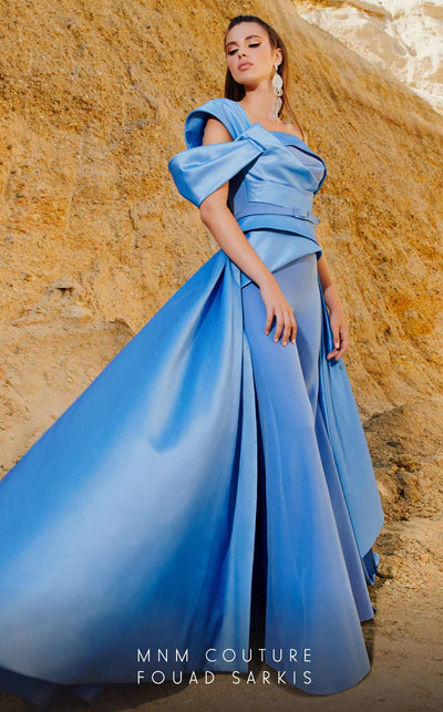 Dramatic Light-Blue One-Shoulder Jumpsuit by MNM Couture