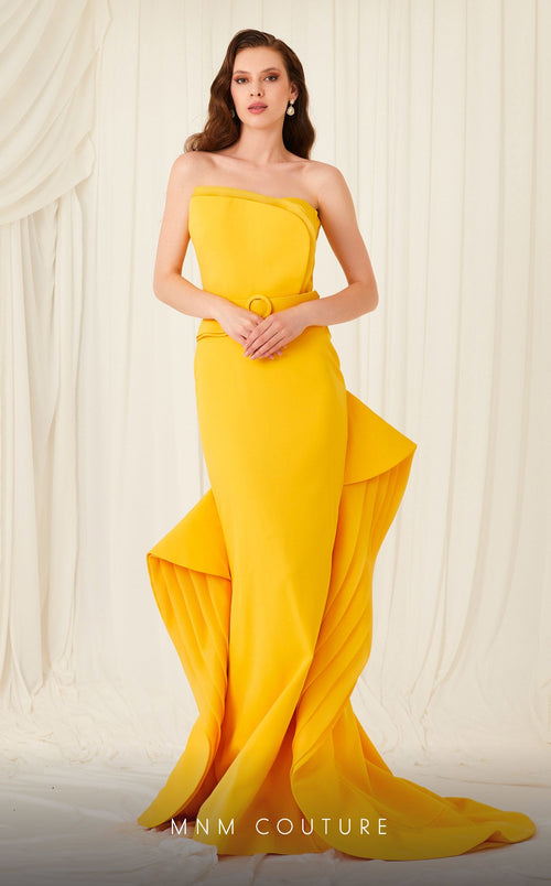 Fouad Sarkis 2755 Strapless Asymmetrical Gown with Belt