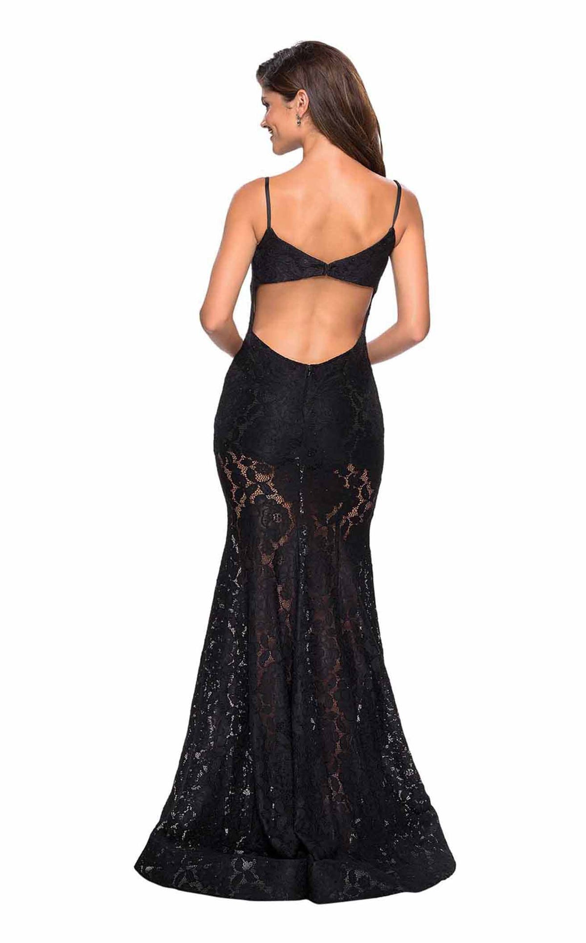 La Femme 27584C Lace Beaded Embroidered V Neck Prom Dress