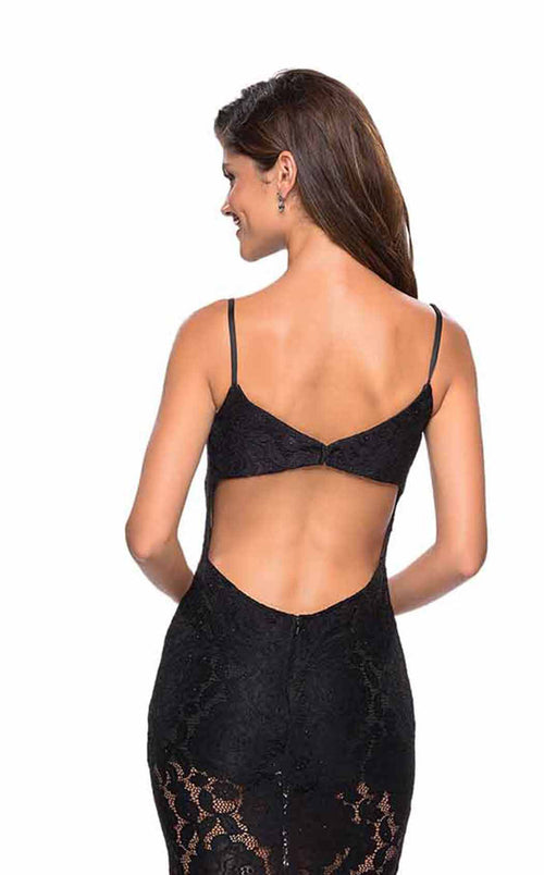 La Femme 27584C Lace Beaded Embroidered V Neck Prom Dress