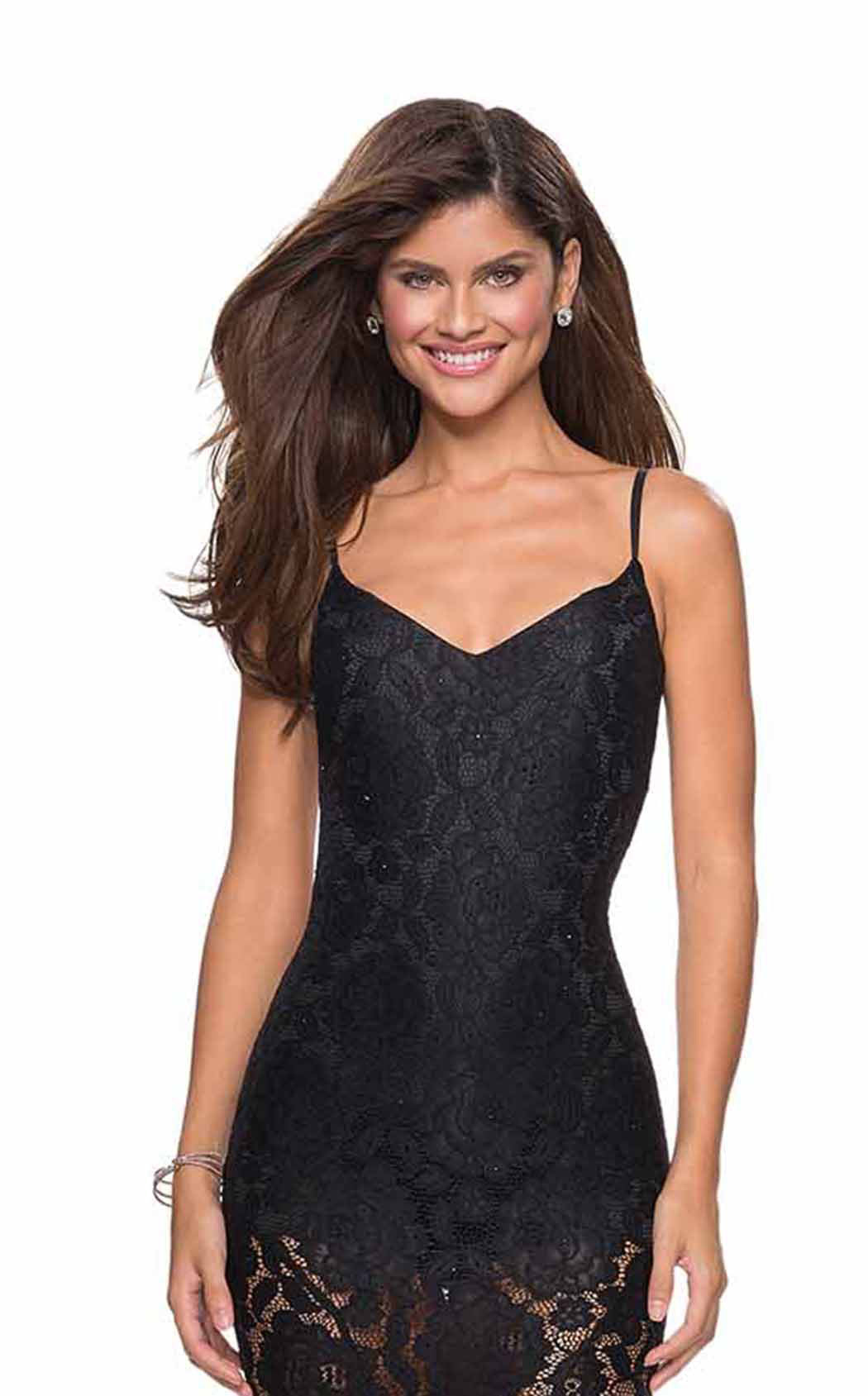 La Femme 27584C Lace Beaded Embroidered V Neck Prom Dress