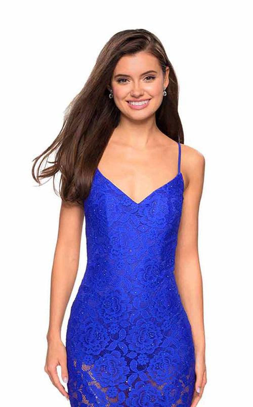 La Femme 27584C Lace Beaded Embroidered V Neck Prom Dress