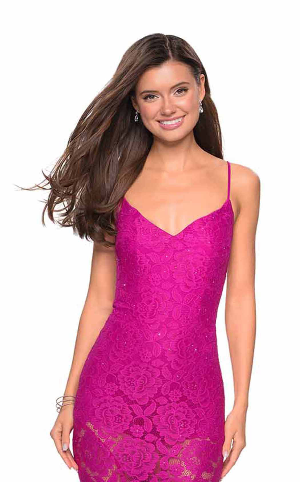 La Femme 27584C Lace Beaded Embroidered V Neck Prom Dress