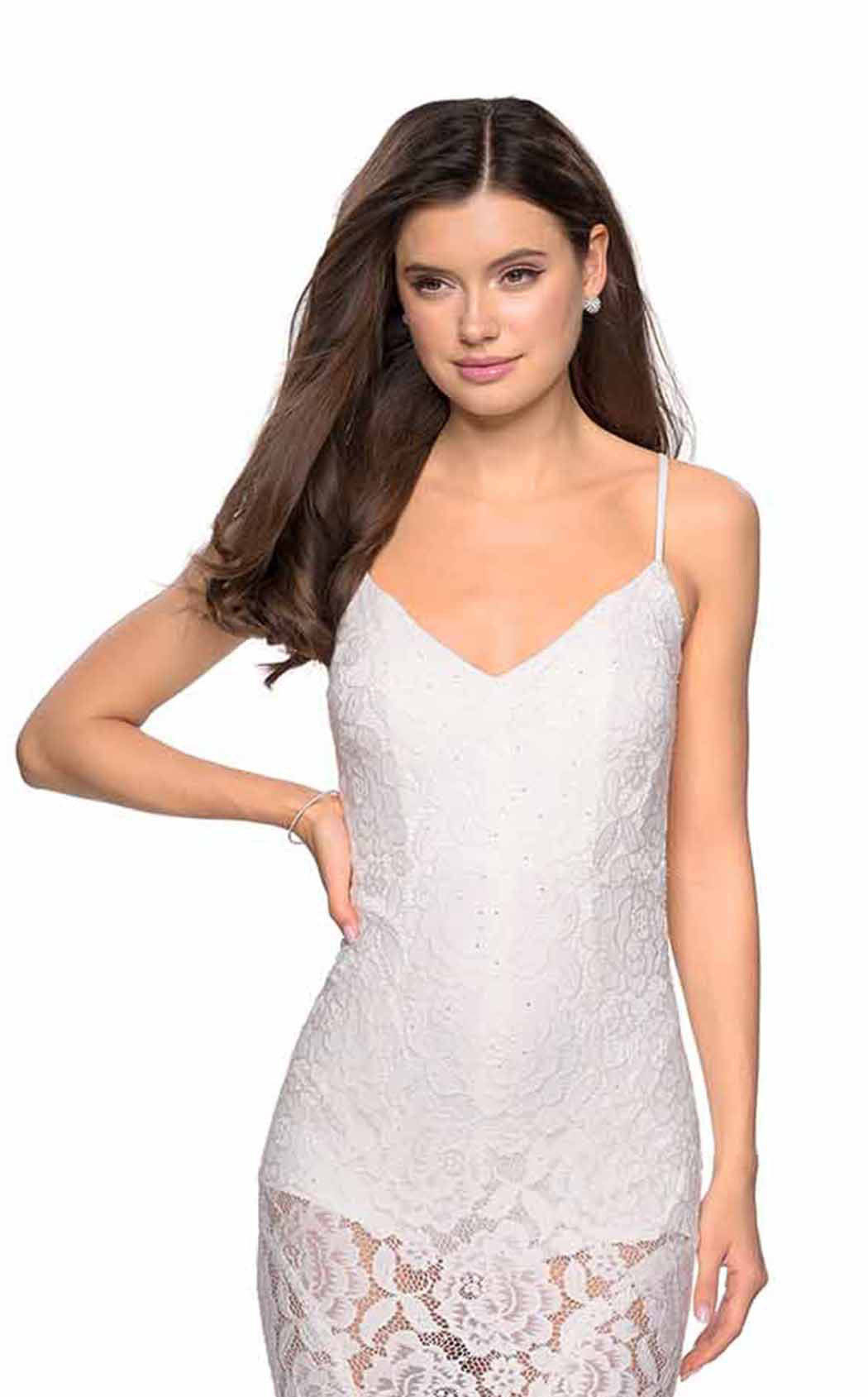 La Femme 27584C Lace Beaded Embroidered V Neck Prom Dress