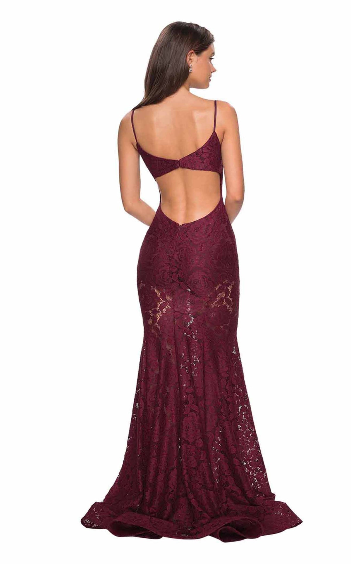 La Femme 27584C Lace Beaded Embroidered V Neck Prom Dress