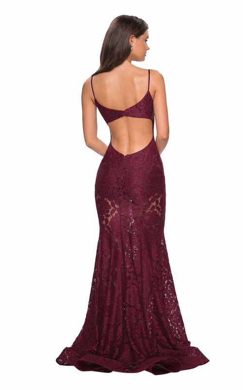 La Femme 27584C Lace Beaded Embroidered V Neck Prom Dress
