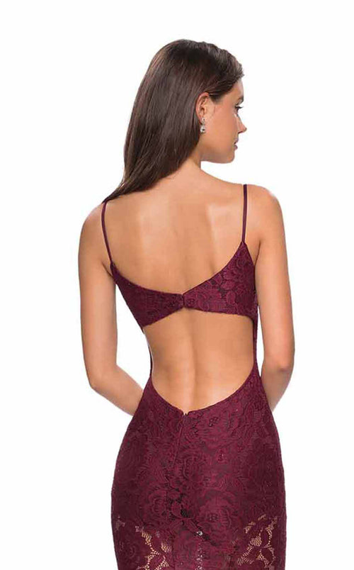 La Femme 27584C Lace Beaded Embroidered V Neck Prom Dress