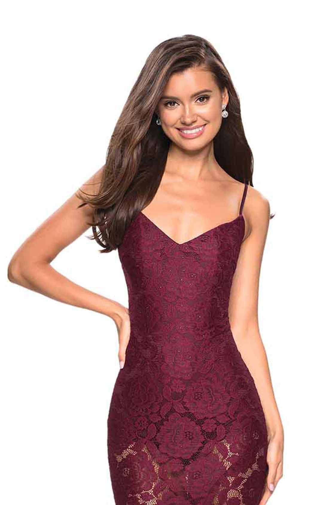 La Femme 27584C Lace Beaded Embroidered V Neck Prom Dress
