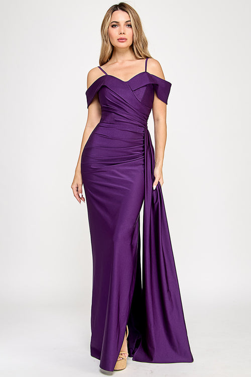 Formal Dress Off The Shoulder Pleated Ruched Prom Gown By Lenovia 5320-New Collection