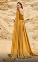 MNM Couture 2759 Mustard Metallic Chiffon Column Gown with Cap Sleeves